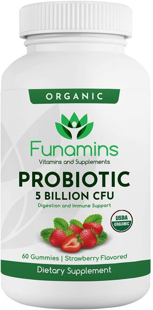 Organic Probiotic Gummies, 5 milliarder CFU per Serving, 60 Greve, Vegan, Understøtter fordøjelsessygdomme og immunforsvar, for kvinder og børn; Jordbær Flavor