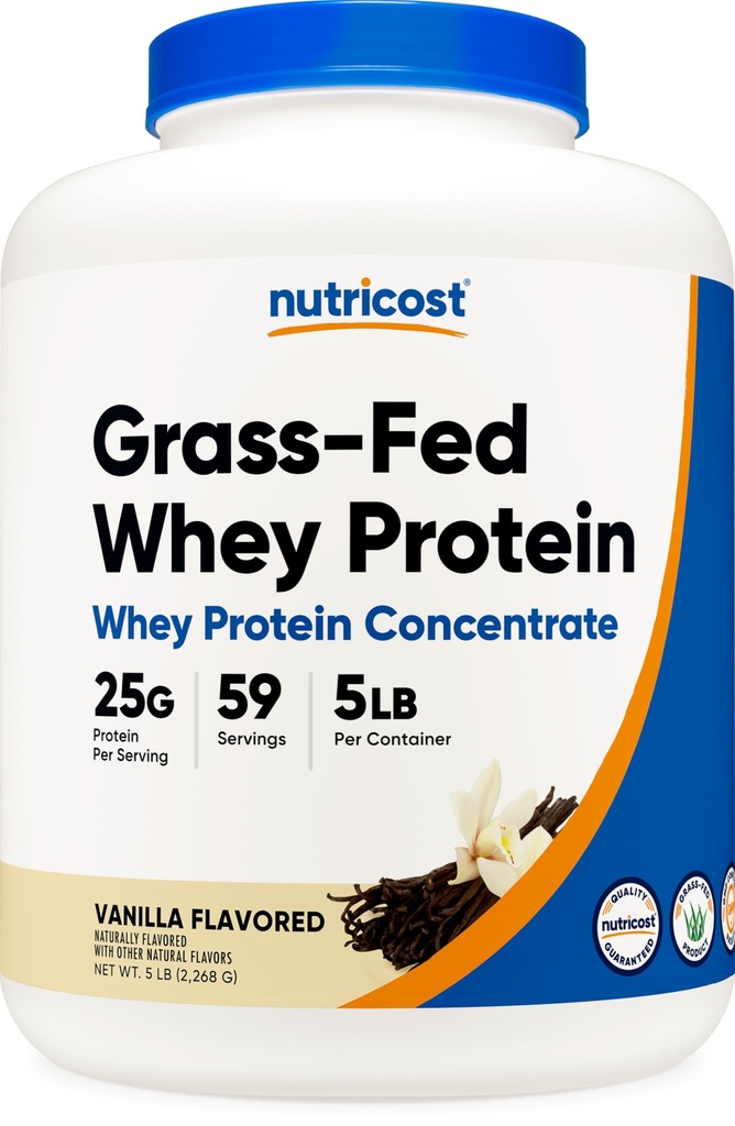 Nutricost Grass- Fed Whey Protein Koncentrat (Vanilla) 5LBS - Ikke denatureret, Non- GMO, Gluten Free, Natural Articles