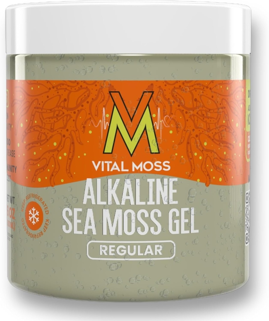 VitalMoss St Lucia Sea Moss Gel Regelmæssig, Wildlavet alkaline Sea Moss med mineraler Vitamin og antioxidanter, Thyroid og immunforsvar Support, Raw, Unflavored og Vegansk Friendly, 16oz