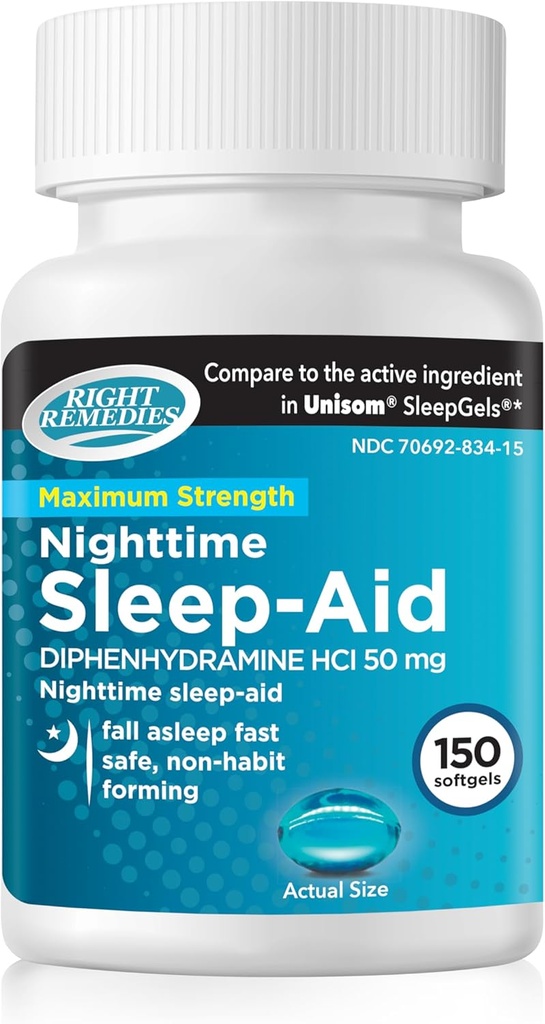 Nighttime Sleep Aid Softels, (150 softels), Diphenhydramin HCI 50 mg, Fall Assaping Fast, Understøtter Deeper, Restainful Sleep