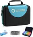 Drop-Proof Månedlig Pill Organizer 3 gange om dagen, 30 dages rejse Pill Box Organizer med 32 daglige kompartmenter, Medicin Organizer Box for Vitamin, Fish Oil, tillæg (sort)