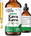 Wild & Organic Kava Kava Drops 400 mg - Calmness & Relaxation Supplement - 5-måned Supply - Vegan, Sukker & Alkohol- Free Liquid Root Extract Drops - 4 fl oz