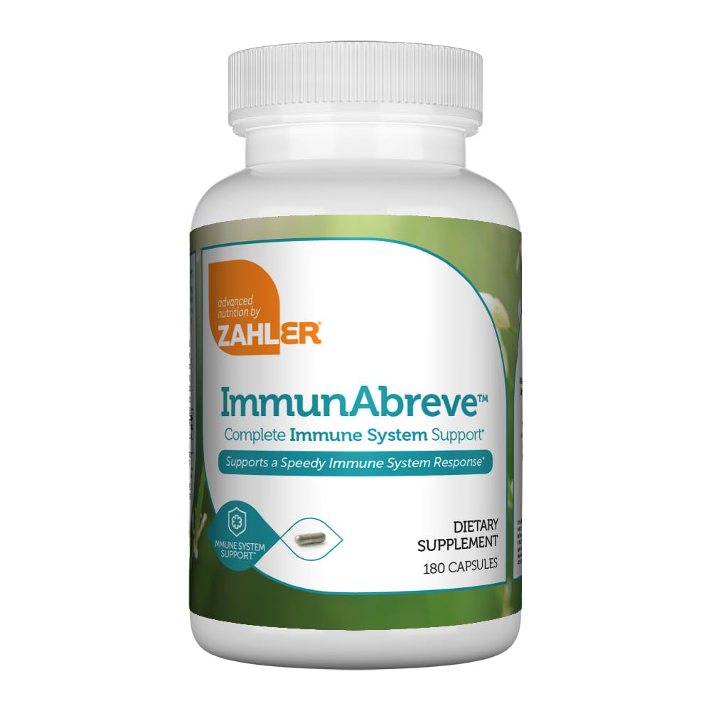 Zahler ImmunAbreve, kraftfuld immunsystem support, Indeholder C-vitamin Pantothensyre Echinacea og mere, Certificeret Kosher (180 kapsler)