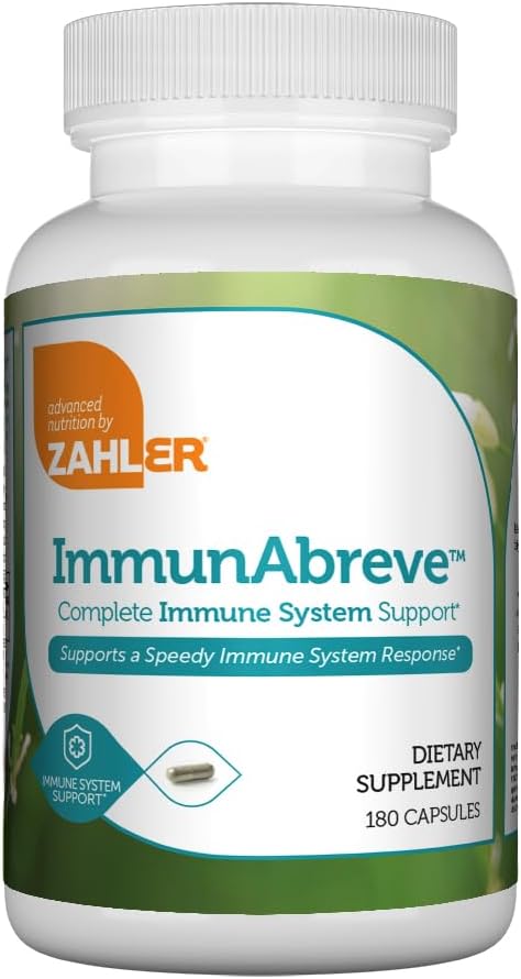 Zahler ImmunAbreve, kraftfuld immunsystem support, Indeholder C-vitamin Pantothensyre Echinacea og mere, Certificeret Kosher (180 kapsler)