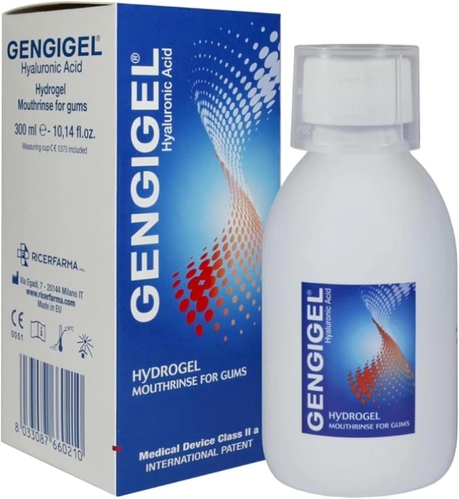 Gengigel Hyaluronic Acid Mouthrinse (300 ml), Oral Care Solution for Gum Health, Reducerer discomfort, Hjælper Relieve Gum Recession & Gingivitis, Ingen Alkohol eller SLS, Vegan & Kosher