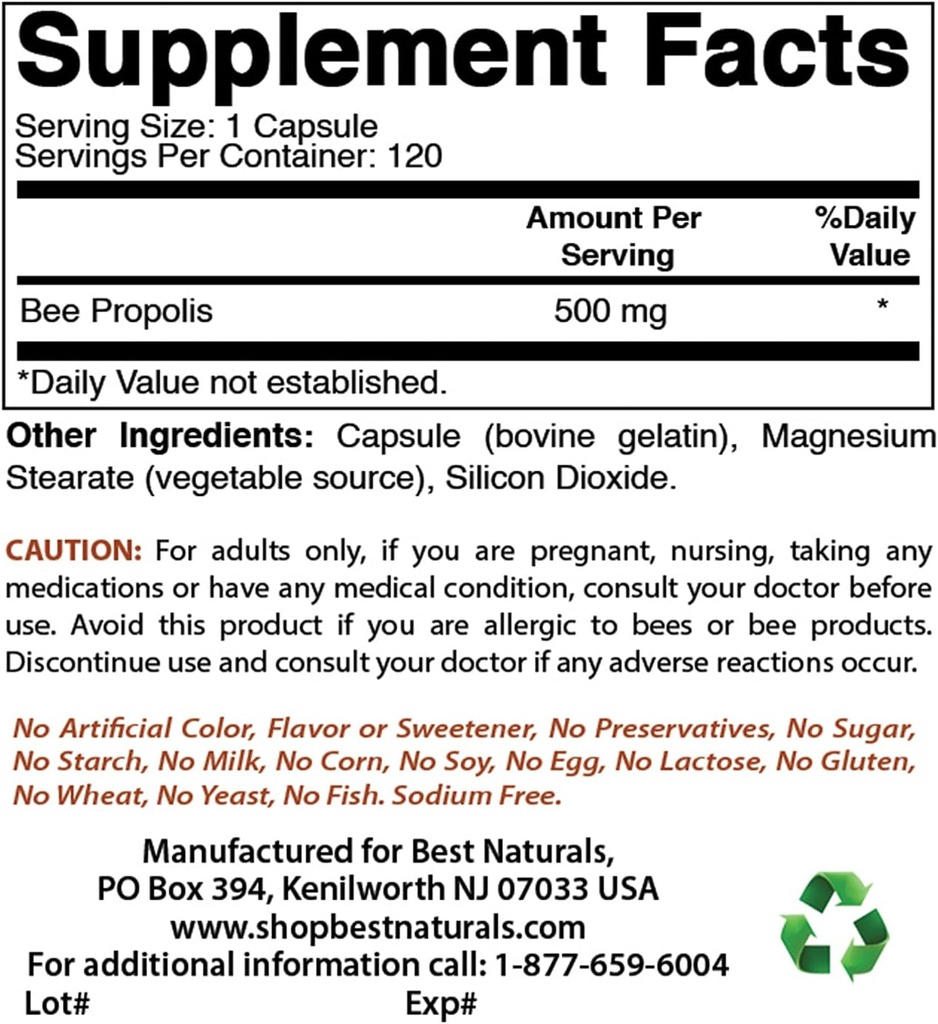 Bedste Naturals Bee Propolis 500 mg & vitamin K2 (MK7) med D3