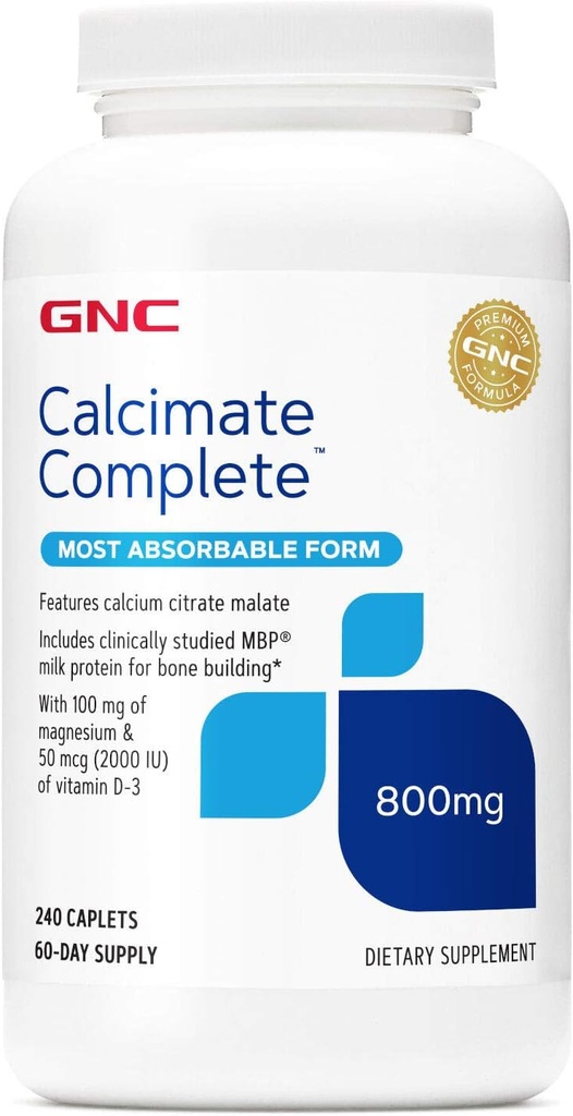 GNC Calcium Complete 800mg supplement, understøtter Knogletæthed, Forbedrer Calcium Absorption, 60 Servere