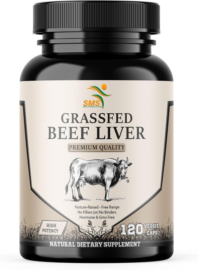 Græs Fed Desickeret Oksekød Lever Kapsler (120 piller, 480- 500mg Hver) - Naturligt jern, vitamin A, B12 for energi - Menneskeligt Pastur hævet uaffedtet uden hormoner eller kemikalier