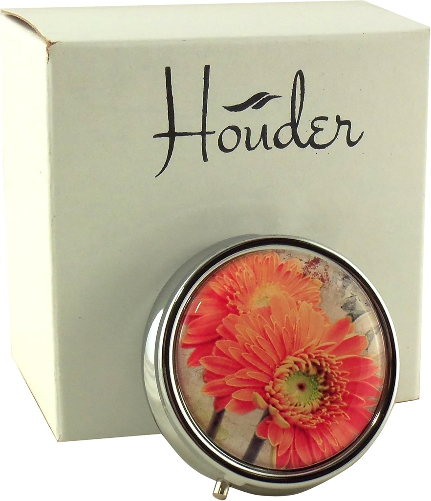 Designer Pill Box by Houder - Dekorative Pill Case med gaveæske - bære din medicin i stil (Orange Daisy)