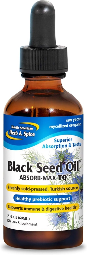 NORDAMERICAN HERB & SPICE Black Seed Oil Absorb- Max TQ - 2 fl. oz. - Sublingual Mycellised Drops - immunforsvar & fordøjelsessygdomme - Olie Oregano - Non- GMO - 52 Total Servering