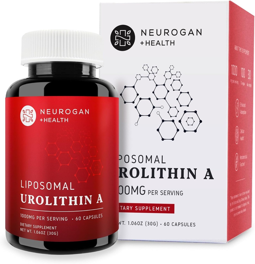 Neurogan Liposomal Urolithin A Capsules - Liposomal Techologi for Consistency Cellular Health Post Biotic Supplement for Gut Wellness - Tag 2 daglige (60 kapsler, 1000 mg Total Servering)