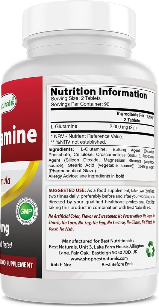 Bedste Naturals L- Glutamin 1000 mg & Ashwagandha Extract 500 Mg