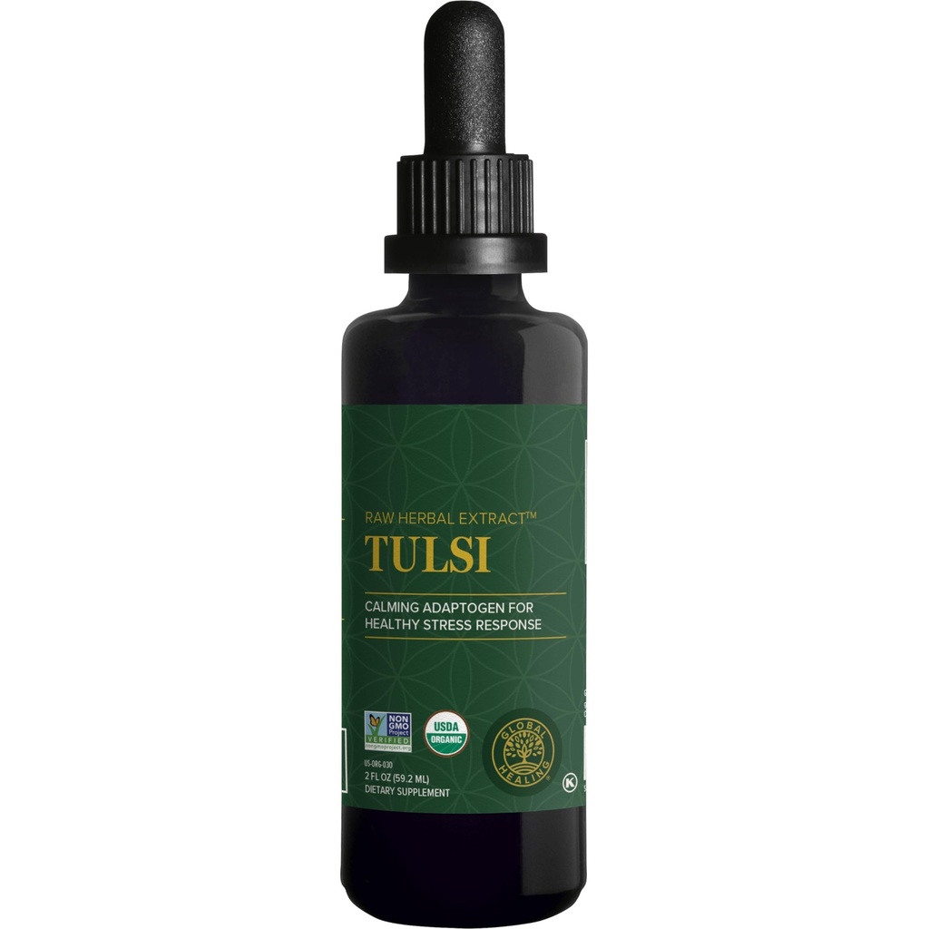 Global Healing Center - Organic Tulsi (Holy Basil Leaf Extract) Vegan Liquid Supplement Drops (Organic Basil) - Biotilgængelig Herb for Normal Stress Response, Natural Energy & immunsupport