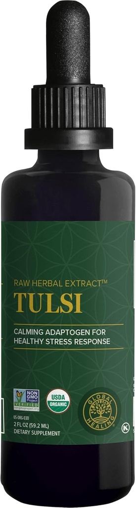 Global Healing Center - Organic Tulsi (Holy Basil Leaf Extract) Vegan Liquid Supplement Drops (Organic Basil) - Biotilgængelig Herb for Normal Stress Response, Natural Energy & immunsupport