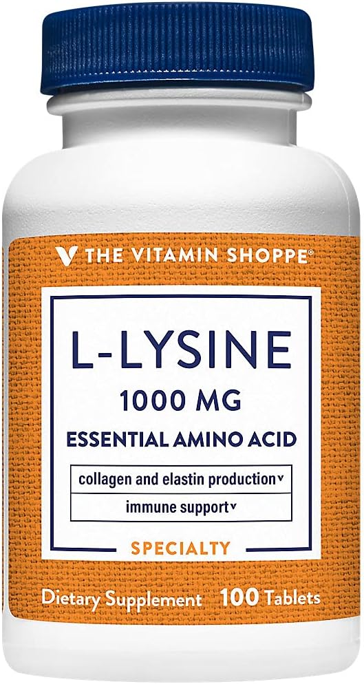 Vitamin Shoppe L- Lysin 1.000MG, Essential Aminosyre, Lip Care Supplement, Understøtter Collagen & Elastin Produktion, Én gang dagligt (100 tabletter)
