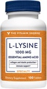 Vitamin Shoppe L- Lysin 1.000MG, Essential Aminosyre, Lip Care Supplement, Understøtter Collagen & Elastin Produktion, Én gang dagligt (100 tabletter)