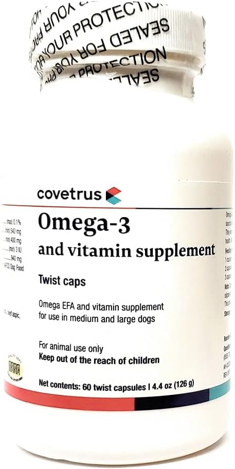 Omega-3 og Vitamin supplement Twist Caps til mellemstore & store hunde 60ct