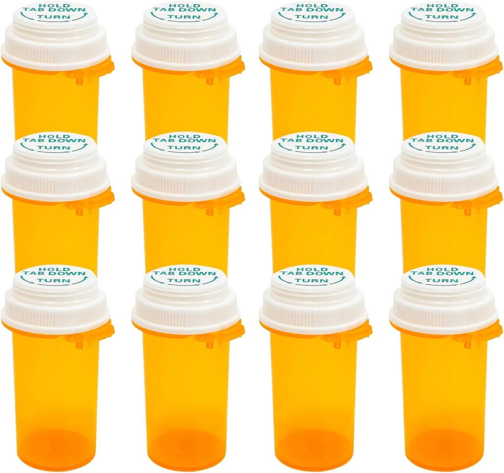 Reception Reversible Thumb Tab Hætteglas, Pilleflasker med barn resistent Cap, Tomme Medicin Flasker med Caps, Medicin Container til personlig medicin & farmaci. (16dram, 12pcs)