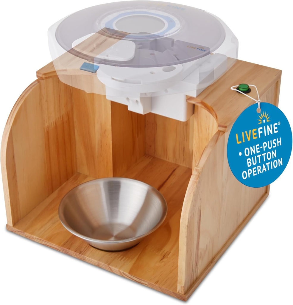 LiveFine Pill Dispenser Tipper (Dispenser er ikke inkluderet), One- Touch Operation, Automatic Pill Dispensing, Stilfuld Wooden Base, Kompatibel med LiveFine & andre førende modeller