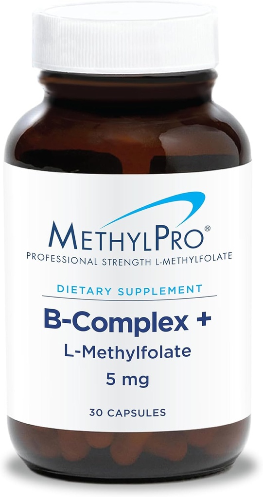 MethylPro B- Complex + L- methylfolat 5 mg - Metyleret vitamin B Complex til kvinder og mænd, Cellular Energy Support med folat, Niacin og biotin, VIT B supplement - 30 Vegankapsler