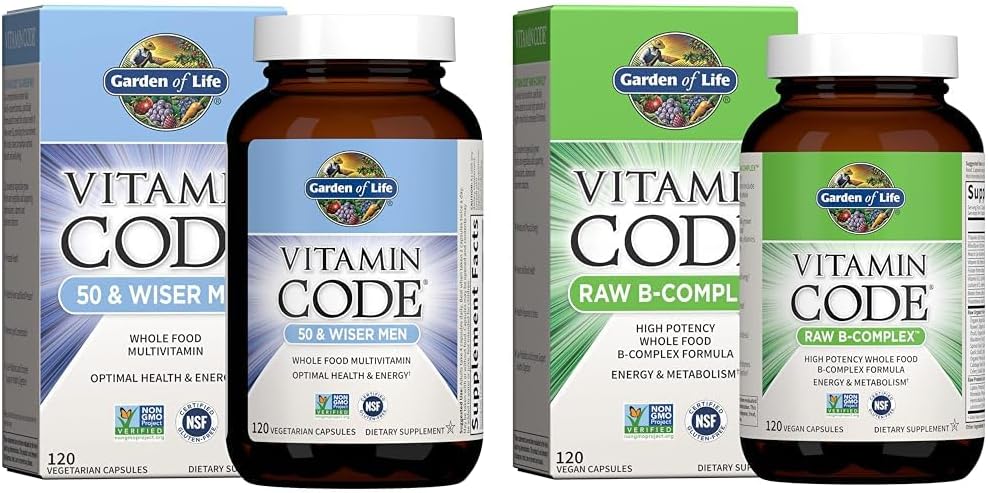 Livets have Mænd 50 + Multivitamin og B Complex Vitamin Rå Hel Mad 120 Capsule Supplement Bundle