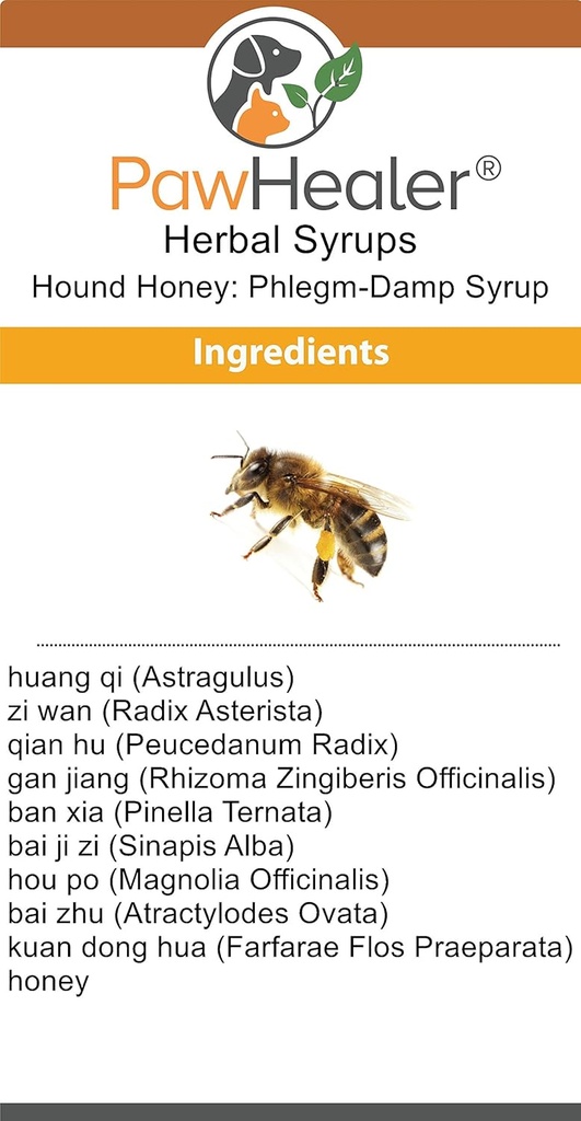 Pawhealer Phlegm Damp Hough Syrup: Hound Honey ® - (5 fl oz) Natural Herbal Remedy for Symptomer på Wet Hough - Tastes Good - Let at administrere