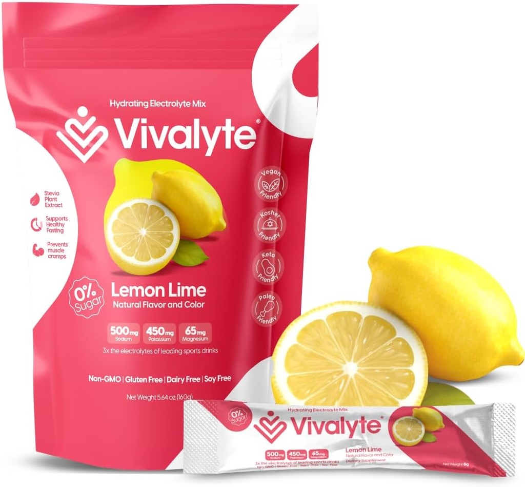 Elektrolytpulver uden sukker Stevia Sødet 100% naturlige hydrering Pakninger - 20 Greve - 124; natrium, kaliumcitrat & Magnesium L- Threonat (5.64, Lemon)