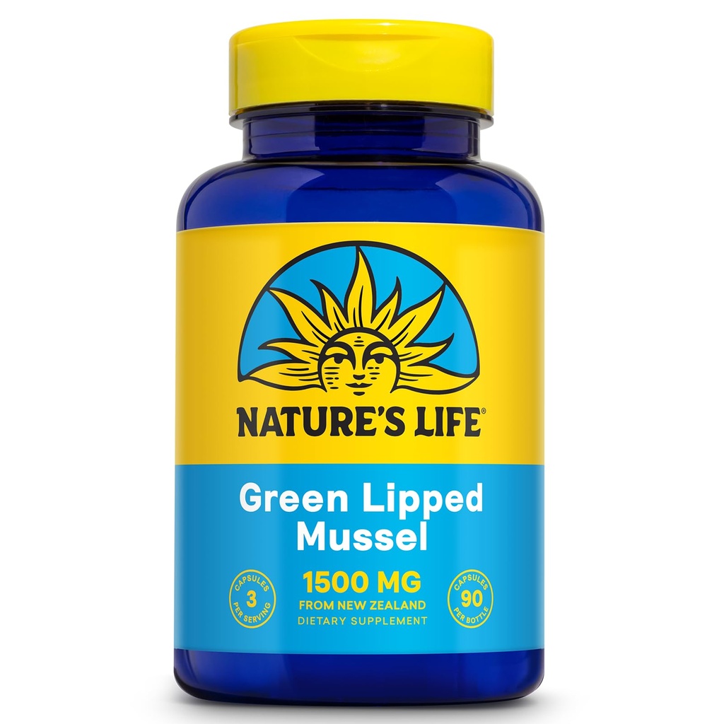 Nature 's Life Green Lipped Mussel 1500 mg - New Zealand Green Lipped Mussel supplement med naturligt occurring Omega 3 Fedtsyrer - 60- dag garanti, Lab Verified - 30 Servere, 90 kapsler