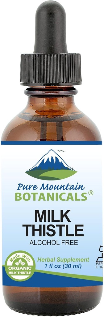 Pure Mountain Botanicals Milk Thistle Extract - Vegan, Kosher Certified Liquid Formel - Made with 333mg Organic Milk Thistle Tincture - 1 Fl Oz Flaske