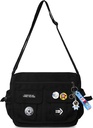 Fashion crossbody taske med søde tilbehør Nylon Casual Messenger taske med vedhæng letvægts håndtaske rejse dagpakker (sort)