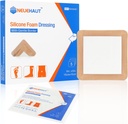 Silikone Fum Dressing med Gentle Adhesive Border 6 "x6", Bed Sore Pressure Ulcer Leg Ulcer Silicone Sår Bandage, Høj Absorbency Vandtæt, 5 Pack af NeueHaut