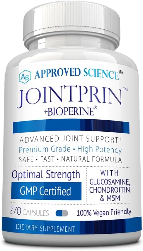 Godkendte Science Jointprin - Fælles supporttillæg - Glucosamin, MSM, Chondroitin, Gurkemeje, Boswellia, BioPerine - 3 måneders forsyning