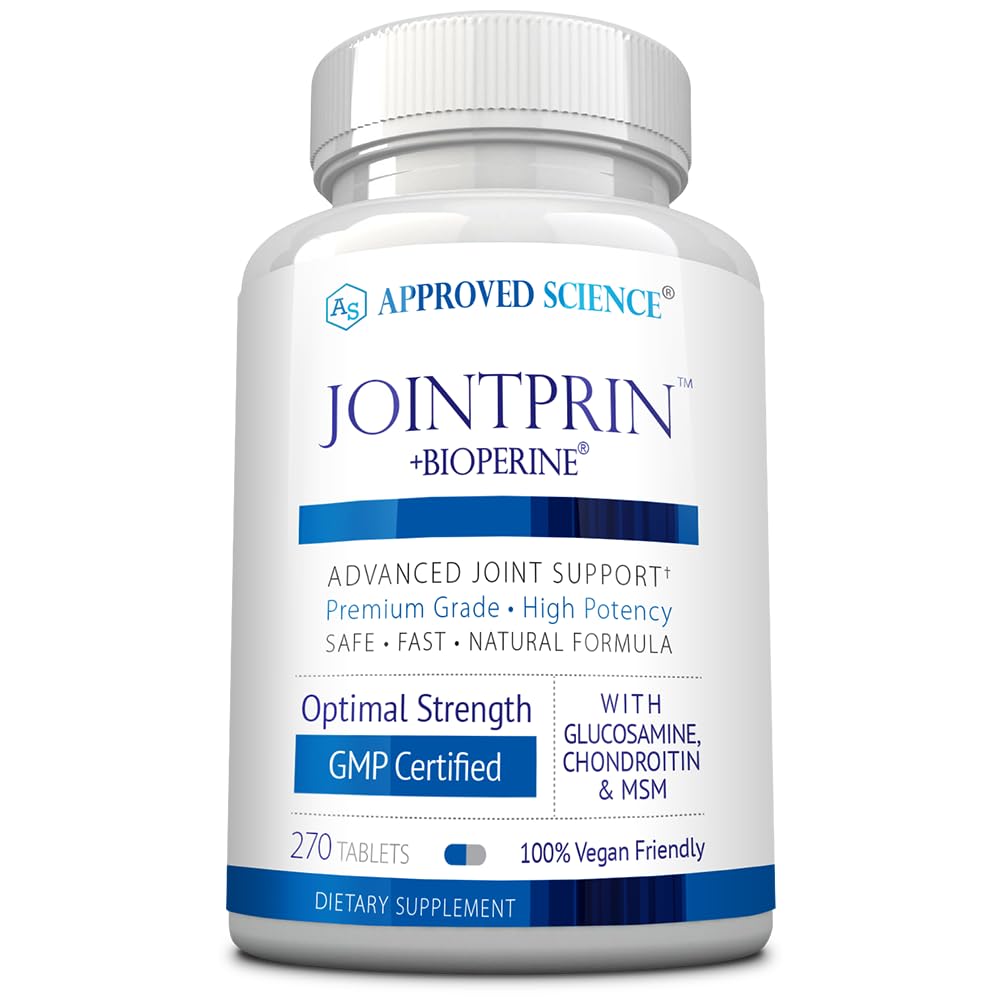 Godkendte Science Jointprin - Fælles supporttillæg - Glucosamin, MSM, Chondroitin, Gurkemeje, Boswellia, BioPerine - 3 måneders forsyning
