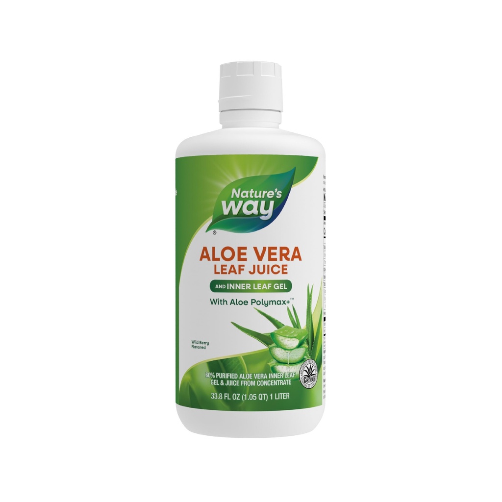 Nature 's Way Aloe Vera Leaf Juice og Indre Leaf Gel, med Aloe Polymax +, Certificeret for Aloe indhold og renhed, Wild Berry Flavored, 33.8 Fl Oz (Packaging May Vary)