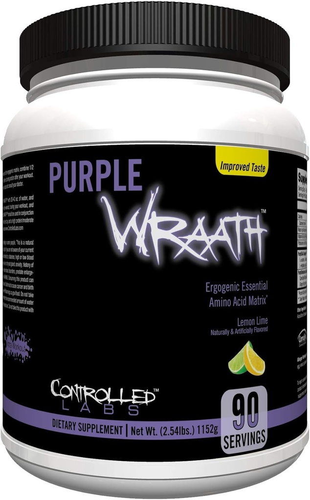 CONTROLLED LABS Purple Wraath, BCAA og EAA Aminosyre tillæg, med Endurance Blend Intra Workout Powder, Optimal Endurance, Focus, og Stamina (Lemon Lime, 90 Servere)