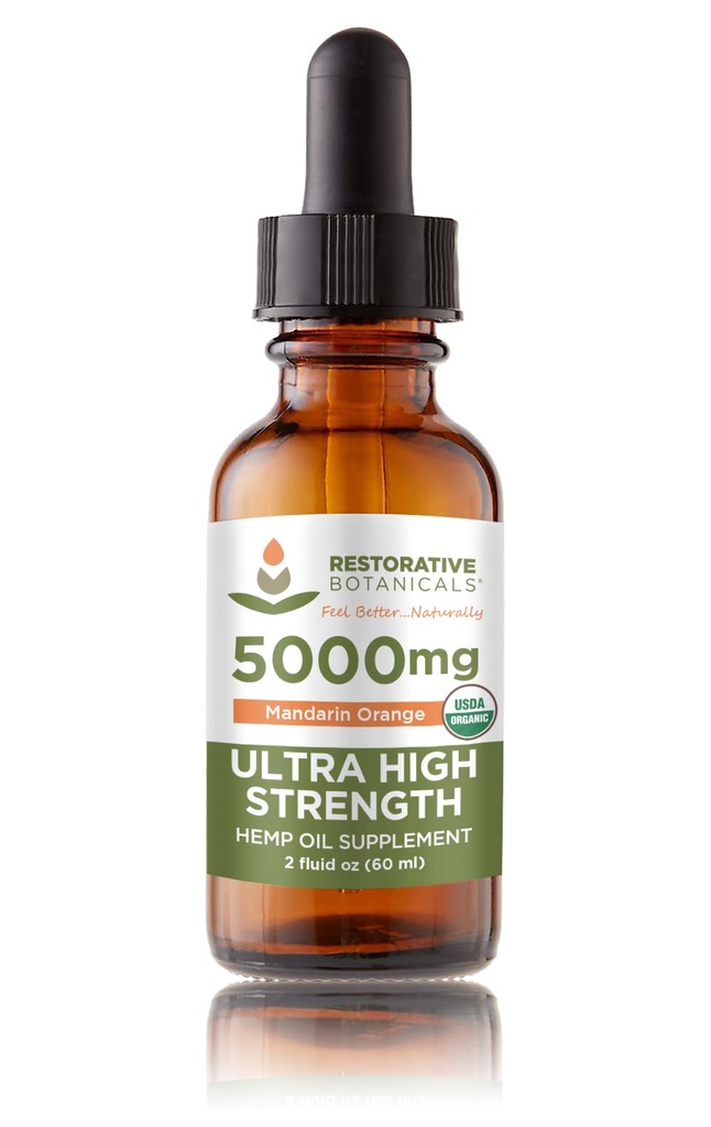 Ultra High Strength Hamp Oil Drops 5000mg Mandarin Orange Flavor (2 oz - 120 Servere) USDA Certified Organic, Calming Relief supplement