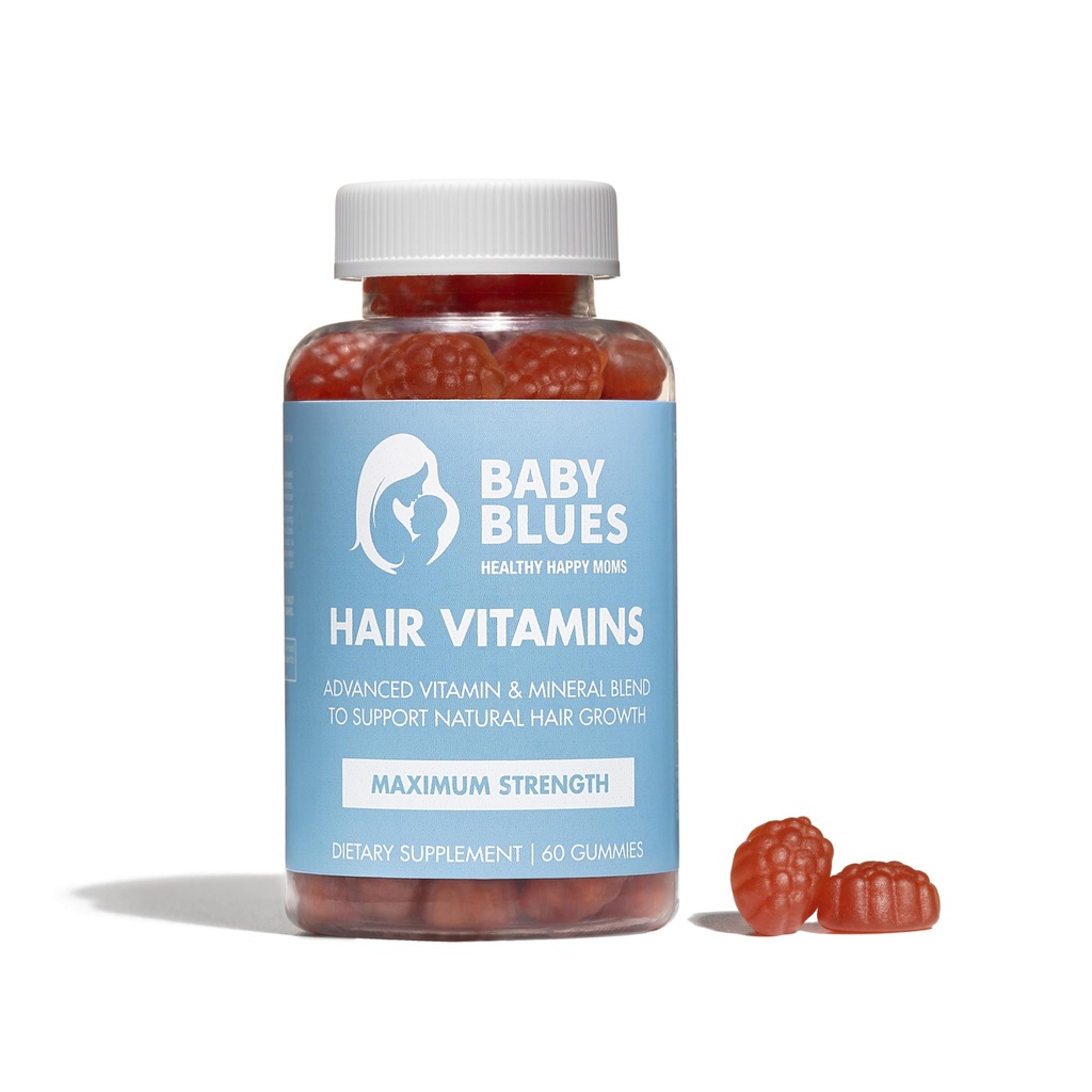 Baby Blues Postpartum hårtab Vitaminer - Passion Fruit Gummies med Biotin, Collagen, & Folate