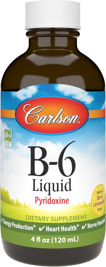Carlson - B-6 Væske, Vitamin B-6, Energiproduktion, Heart Health, Berry Lemonade Flavor, 120 ml (4 Fl Oz)