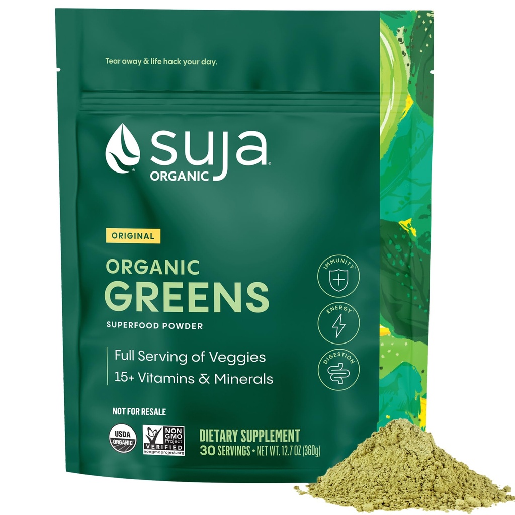 Suja Organic Green Powder Probiotic Blend, Spirulina, Daily Superfood Drink eller Smoothie Mix til immunforsvar, fordøjelse, & energi, Vegan, Gluten Free, Non GMO, 30 Servere