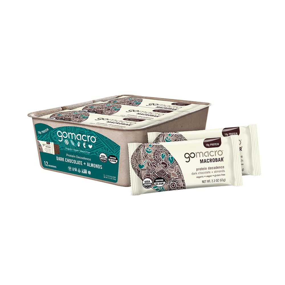 GoMacro MacroBar Organic Vegan Protein Bars - Dark Chocolate + Mandler (2.3 Ounce Bars, 12 Greve)