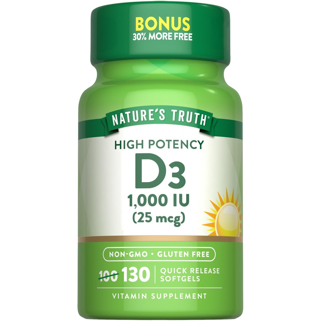 Nature 's Truth Vitamin D3 1000 IE Softgels against 124; High Potency Formel 124; 25 mcg- 124; Non- GMO & Gluten Free Supplement