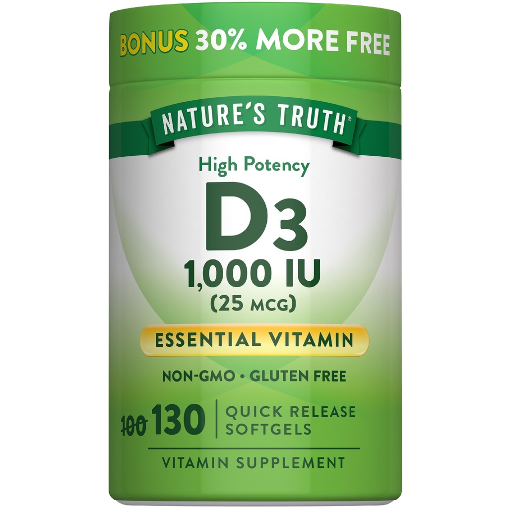Nature 's Truth Vitamin D3 1000 IE Softgels against 124; High Potency Formel 124; 25 mcg- 124; Non- GMO & Gluten Free Supplement
