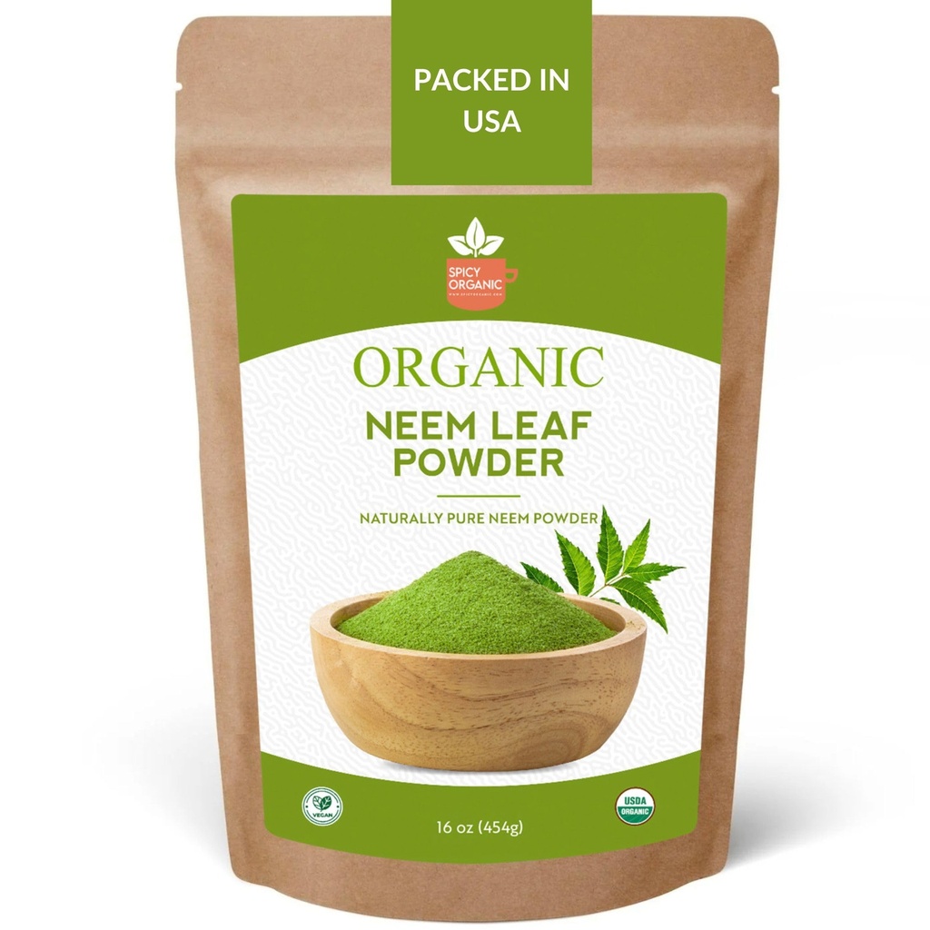 SPICY ORGANIC Neem Powder - 16 oz. - Certificeret USDA Organic - Non- GMO - Friske tørrede Neem blade pulver til sundt hår og hud - Azadirachta Indica Ayurvedic Herb for samlet velvære