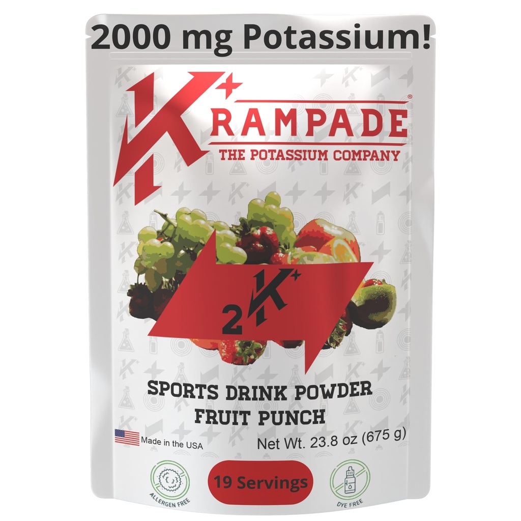 Krampade Electrolytes Powder Kalium Supplement - 2000 mg K +, > 2X mere end kokos vand