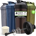 GOMOYO [4- Pack] 28- Ounce Shaker Bottle 124; Bulk Protein Shaker Flaske med Action- Rod Wire Mixer 124; Shaker Cups sæt er BPA Free and Opvaskemaskine Safe Mos, Gray, Navy, & Black