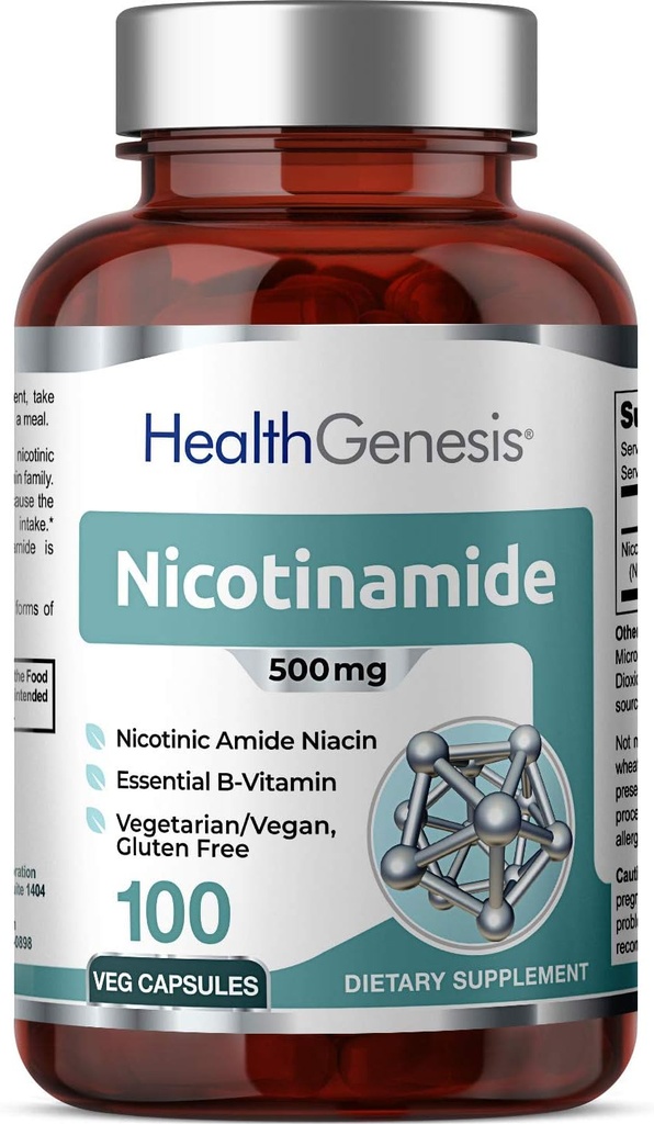 B-3 Nicotinamid 500 mg 100 Vcaps - Nicotinsyre Niacin Natural Flush- Free Vitamin Formel - Understøtter hud celle sundhed