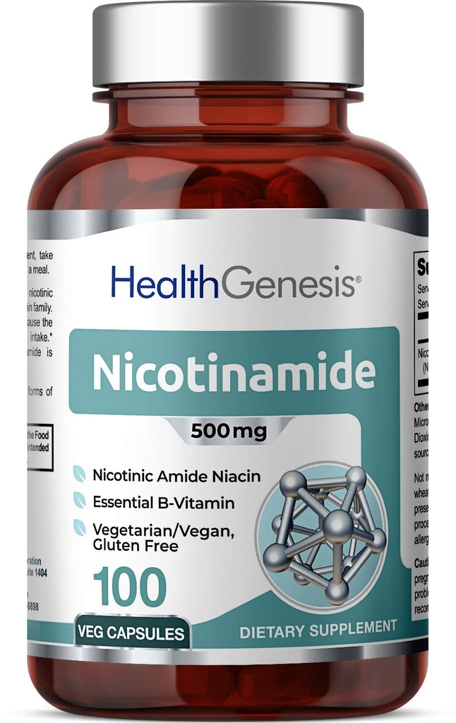 B-3 Nicotinamid 500 mg 100 Vcaps - Nicotinsyre Niacin Natural Flush- Free Vitamin Formel - Understøtter hud celle sundhed