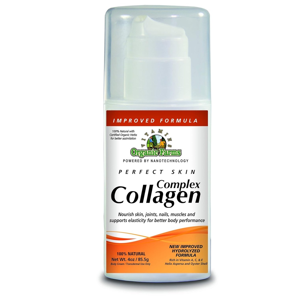 Collagen Hydrolyzed - Perfect Skin - Net Wt. 4oz. / 85.5g Body Cream / Transdermal Anvendelse Kun - Nourishes og Revitalizes din krop - 100% Natural Forbedret Formel.