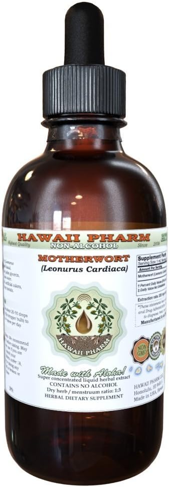 Motherwort Alkohol- Free Liquid Extract, Motherwort (Leonurus Cardiaca) Tørret Herb Glycerite Natural Herbal Supplement, Hawaii Pharm, USA 2 oz