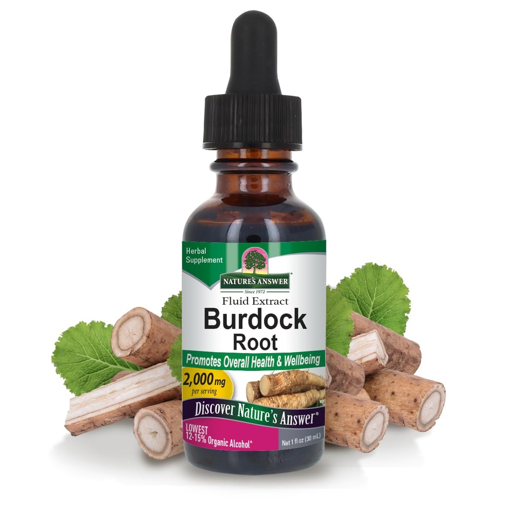 Naturens svar Burdock Root med Organic Alkohol 1oz Extract Note 124; fremmer samlet velvære 124; Gluten Free, Non- GMO, Vegan, Ingen Preservatives eller Kunstig Artificielle Artiskost.124; Enkelt greve